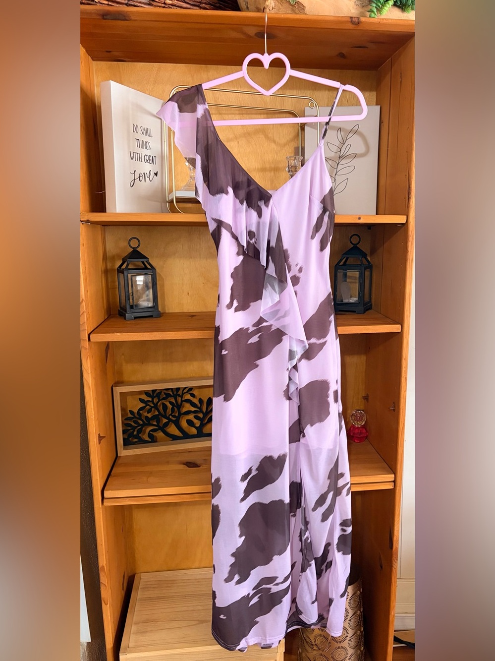 ASOS Lilac Abstract Print Ruffle Midi Dress Side Slit Y2K New Size 6 Fairycore - Picture 3 of 8